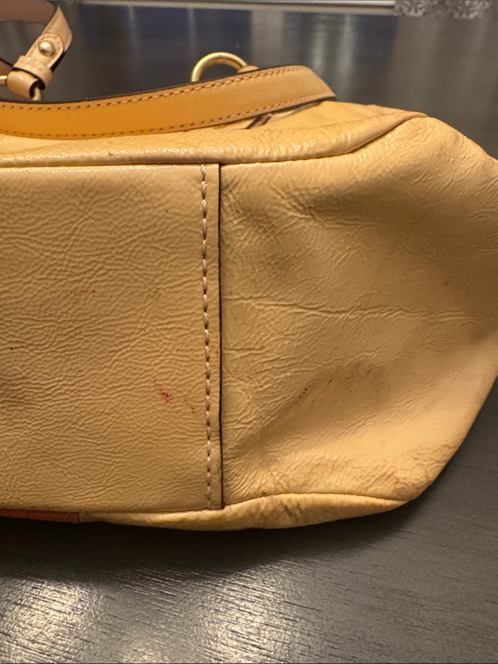 Coach Beige Leather Patchwork Tote with Coral and Tan Accents - Picture 5 of 7
